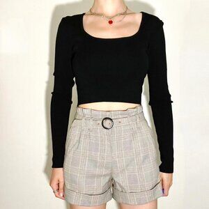 Abercrombie and Fitch glen check patterned paper-bag shorts with belt